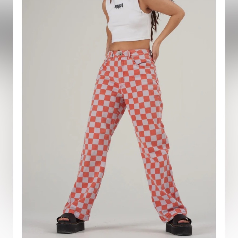 The Ragged Priest Rook Jeans Red/Purple Checkerboard